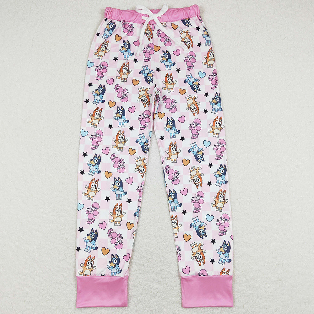 Adult Women Pants Valentines Pink Dogs Hearts Pants Pajamas P0393