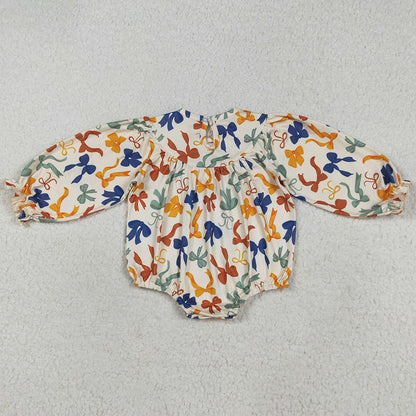 Baby Girls Rompers Smocked Thankful Colorful Bows Ruffle Rompers LR2257 7.19