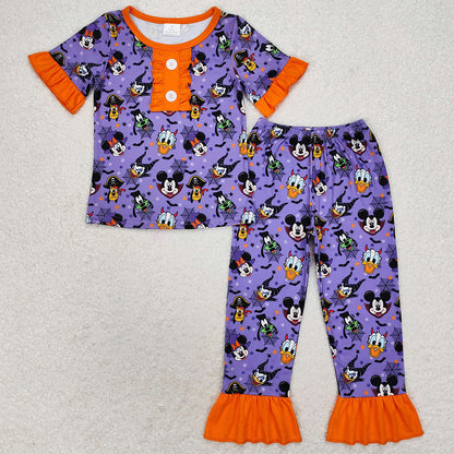 Baby Girls Pajamas Halloween Cartoon Purple Top Pants Pajamas Sibling Sets GSPO1608