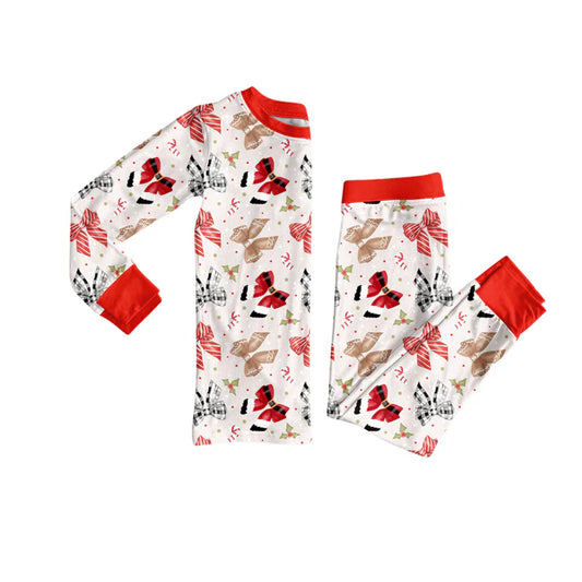 Preorder (moq 5)Baby Girls Long Sleeves Colorful Bows Candy Cane Top Pant Pajamas Sets 5.29