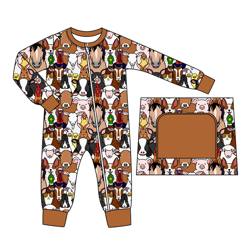 Baby Infant Boys Rompers Farm Animals Zip Rompers preorder MOQ 5