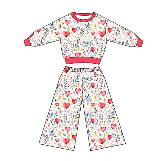 Preorder(moq 5) Baby Girls Long Sleeve Hearts Balloons Floral Top Flare Pants Clothes Sets 11.4