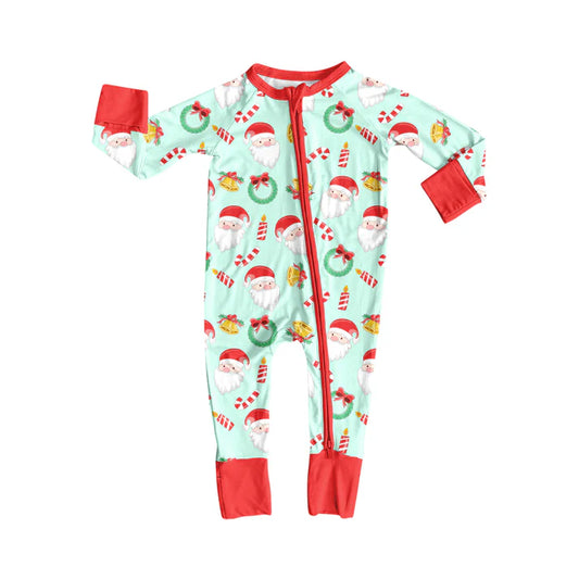 Preorder(moq 5)Baby Boys Santa Candy Cane Christmas Zipper Footie Rompers 8.15