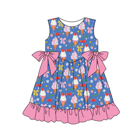 Preorder(moq 5) Baby Girls Ice Cream Flowers Bows Ruffle Knee Length Dresses 11.18