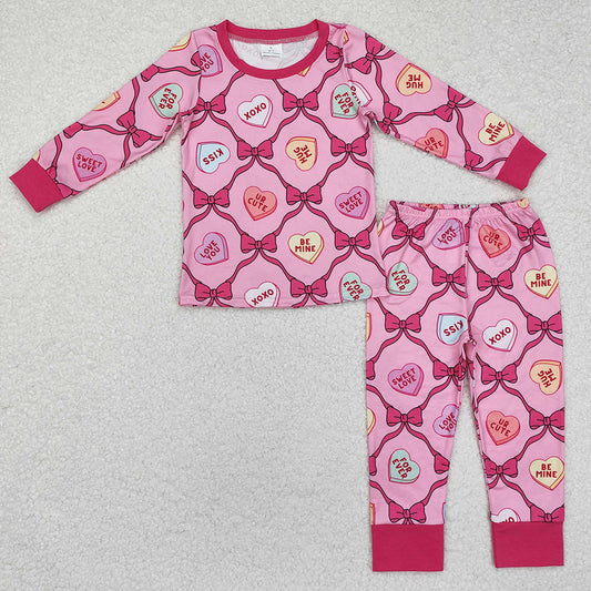 Baby Girls Pajamas Valentines Hearts Bows Top Pants Pajamas Clothes Sets GLP2252