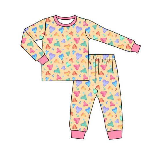 Preorder (moq 8)Baby Boys Colorful Hearts Leopard Top Pants Valentine Pajamas Sets 9.18