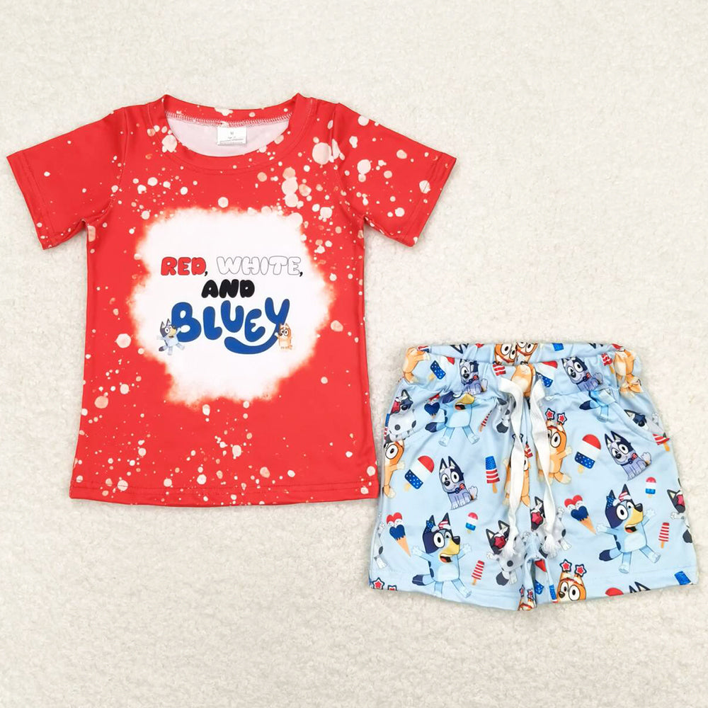 Baby Boys Clothes 4th Of July Red Dog Shirts Shorts Clothes Sets BSSO0516