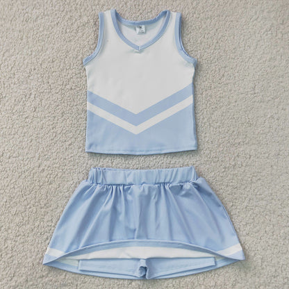 Baby Girls Clothes Light Blue White Stripe Vest Skirt Shorts Team Yoga Active Clothes Sets GSD4188