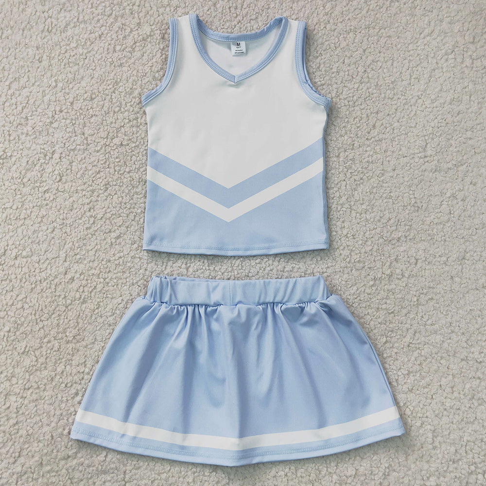 Baby Girls Clothes Light Blue White Stripe Vest Skirt Shorts Team Yoga Active Clothes Sets GSD4188