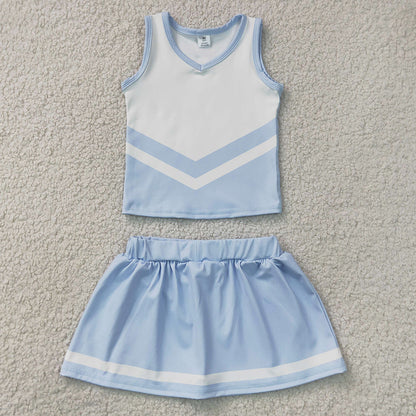 Baby Girls Clothes Light Blue White Stripe Vest Skirt Shorts Team Yoga Active Clothes Sets GSD4188