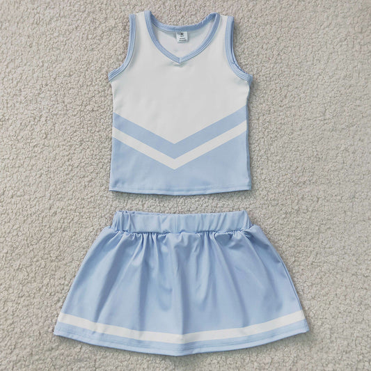 Baby Girls Clothes Light Blue White Stripe Vest Skirt Shorts Team Yoga Active Clothes Sets GSD4188