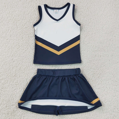 Baby Girls Clothes Navy Gold Stripe Vest Skirt Shorts Team Yoga Active Clothes Sets GSD4189