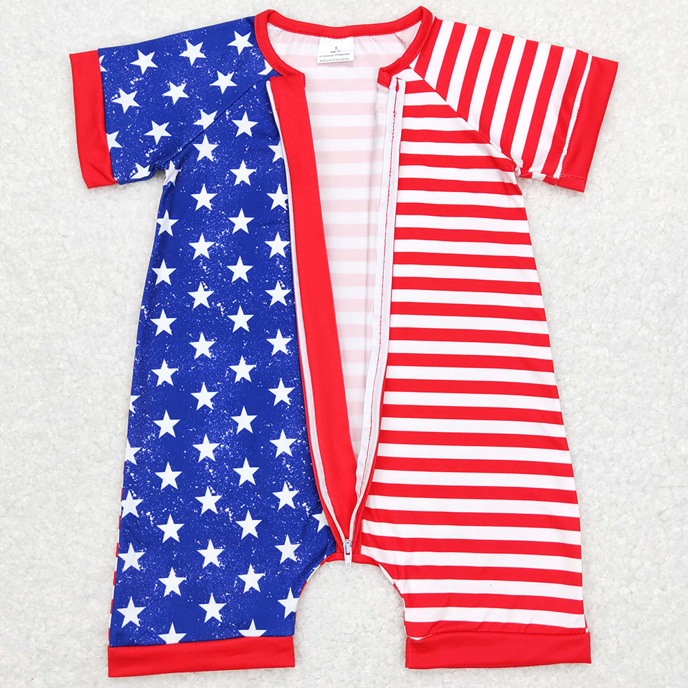 Baby Infant Boys Rompers 4th Of July Star Red Stripes Short Sleeve Rompers SR0673