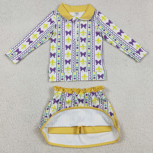 Baby Girls Clothes Mardigras Anchors Bows Stripe Zip Pullovers Skirt Shorts Yoga Active Clothes Set GLD1363 12.10