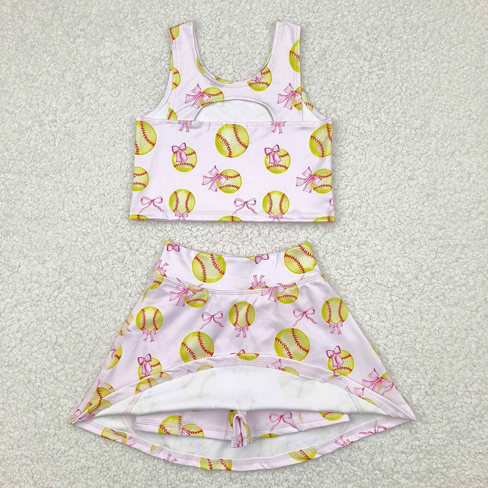 Baby Girls Clothes Softball Bows Athletic Active Wear Top Shorts Skirts Sets GSD2045 4.21