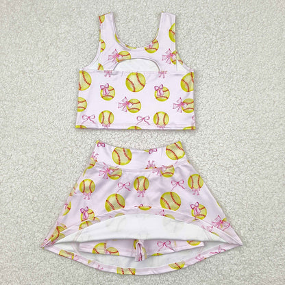 Baby Girls Clothes Softball Bows Athletic Active Wear Top Shorts Skirts Sets GSD2045 4.21