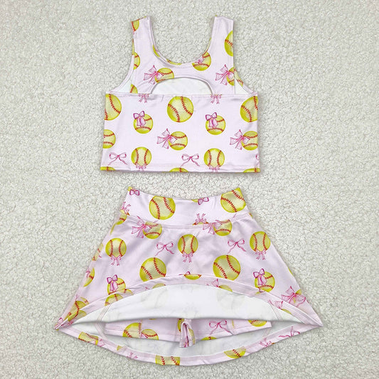 Baby Girls Clothes Softball Bows Athletic Active Wear Top Shorts Skirts Sets GSD2045 4.21