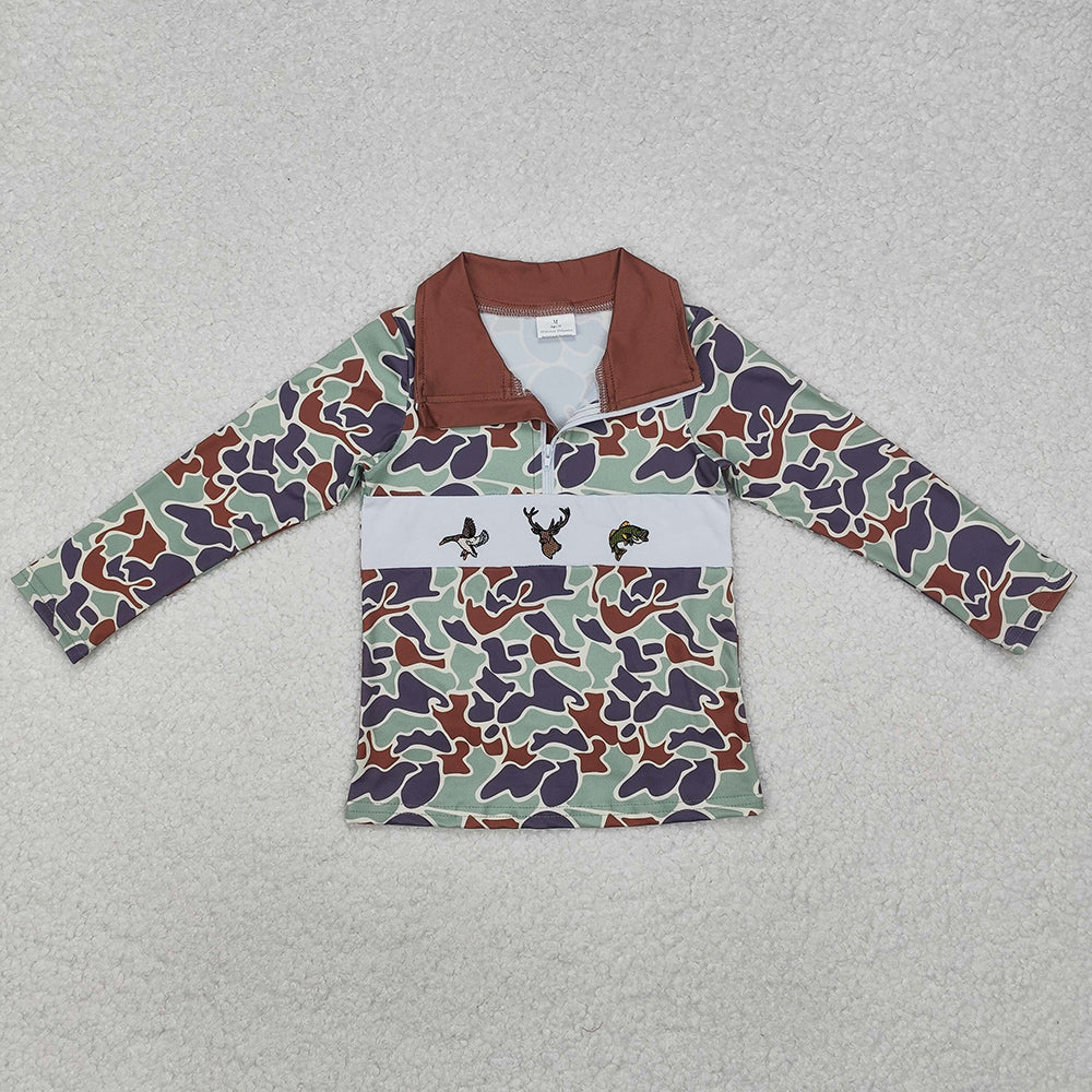 Baby Boys Clothes Tops Green Camo Duck Deer Fish Zip Pullovers Tops BT0902