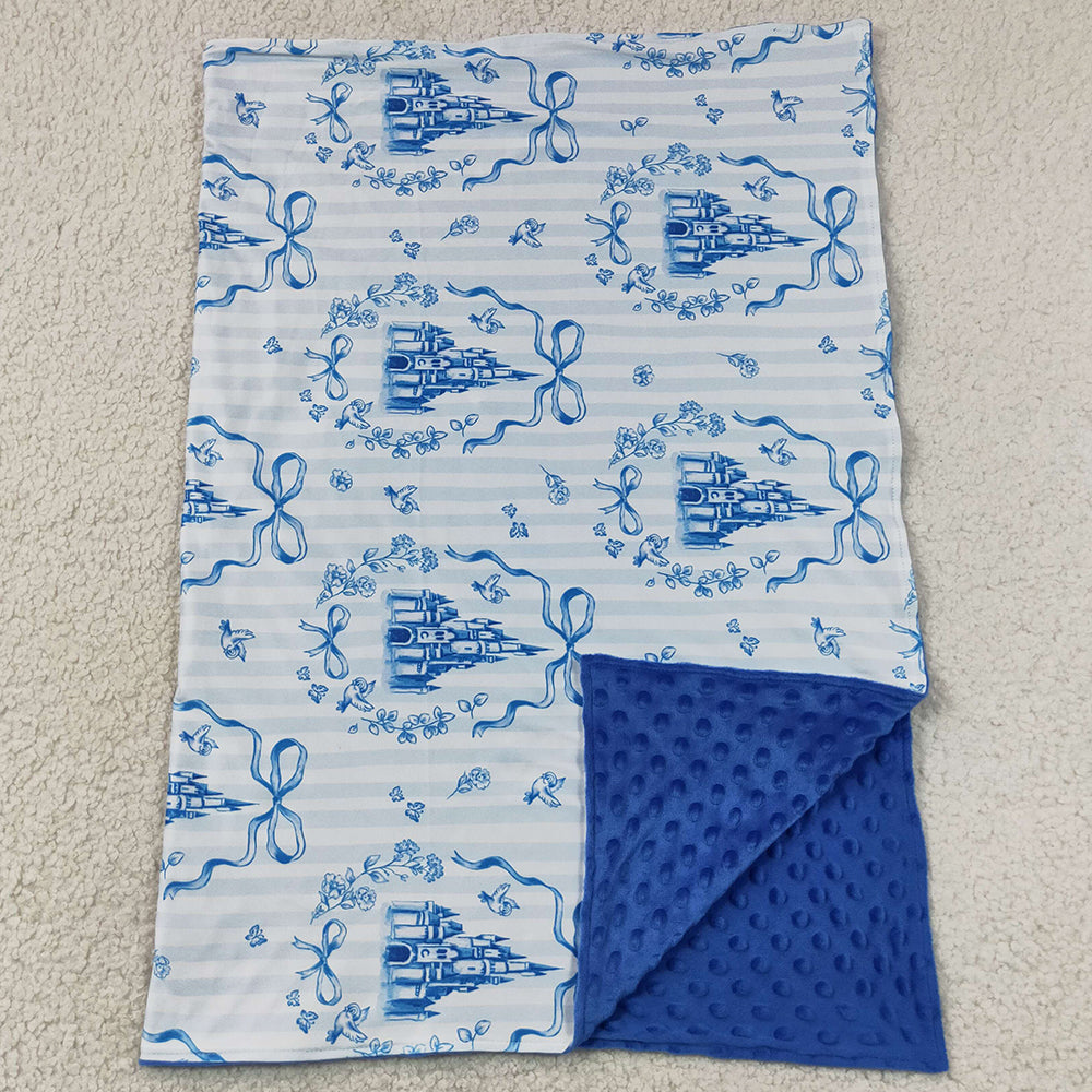 Baby Kids Blankets Blue Stripe Bows Castles Blankets BL0247