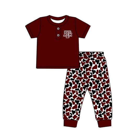Preorder (moq 5)Baby Boys Dark Red ATM Button Top Camo Pants Team Clothes Sets 11.25