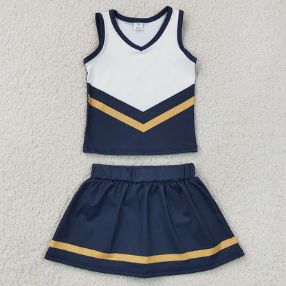 Baby Girls Clothes Navy Gold Stripe Vest Skirt Shorts Team Yoga Active Clothes Sets GSD4189