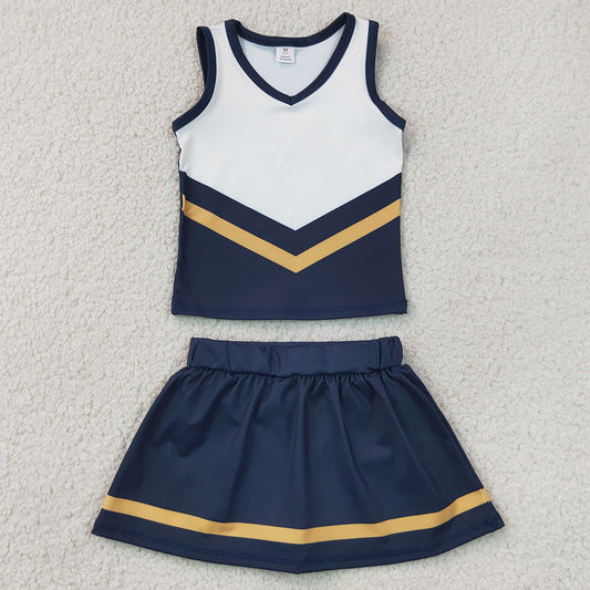 Baby Girls Clothes Navy Gold Stripe Vest Skirt Shorts Team Yoga Active Clothes Sets GSD4189