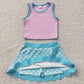 Baby Girls Clothes Pink Aqua Vest Mermaid Scallop Skirt Short Yoga Active Clothes Set GSD4083