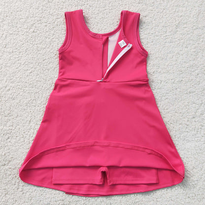 Baby Girls Dress Hot Pink Sleeveless Bows Yoga Active Short Knee Length Dress GSD3878
