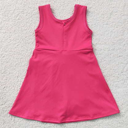Baby Girls Dress Hot Pink Sleeveless Bows Yoga Active Short Knee Length Dress GSD3878