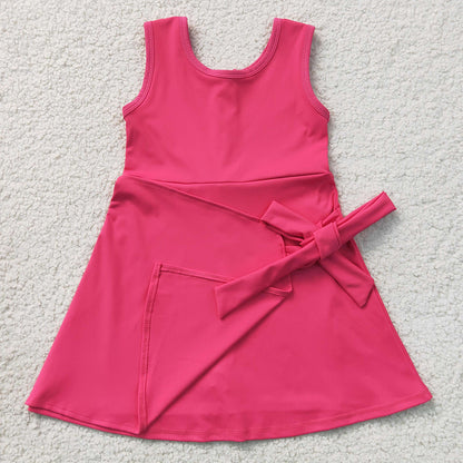 Baby Girls Dress Hot Pink Sleeveless Bows Yoga Active Short Knee Length Dress GSD3878