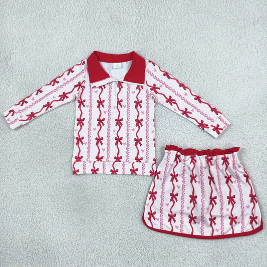 Baby Girls Bows Hearts Zip Pullover Skirt Short Valentines Clothes Set GLD1751