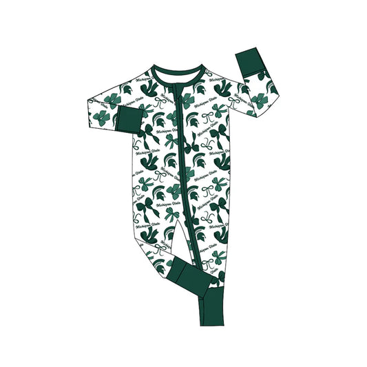 Preorder(moq 5) long sleeves M green bows baby team zip romper 8.22
