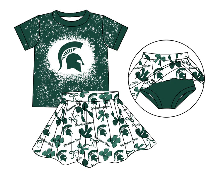 Preorder moq 5 green M bleached top bow skirt girls team outfits 8.23