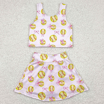 Baby Girls Clothes Softball Bows Athletic Active Wear Top Shorts Skirts Sets GSD2045 4.21