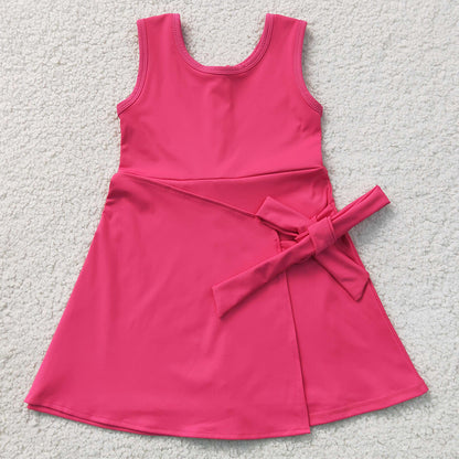 Baby Girls Dress Hot Pink Sleeveless Bows Yoga Active Short Knee Length Dress GSD3878