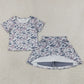 Baby Girls Clothes Short Sleeves Gray Camo Top Skirts Shorts Clothes Set GSD2724