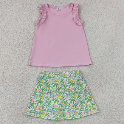 Baby Girls Clothes Pink Cotton Tunic Sea Plants Yoga Active Skirt Short Clothes Set GSD4217