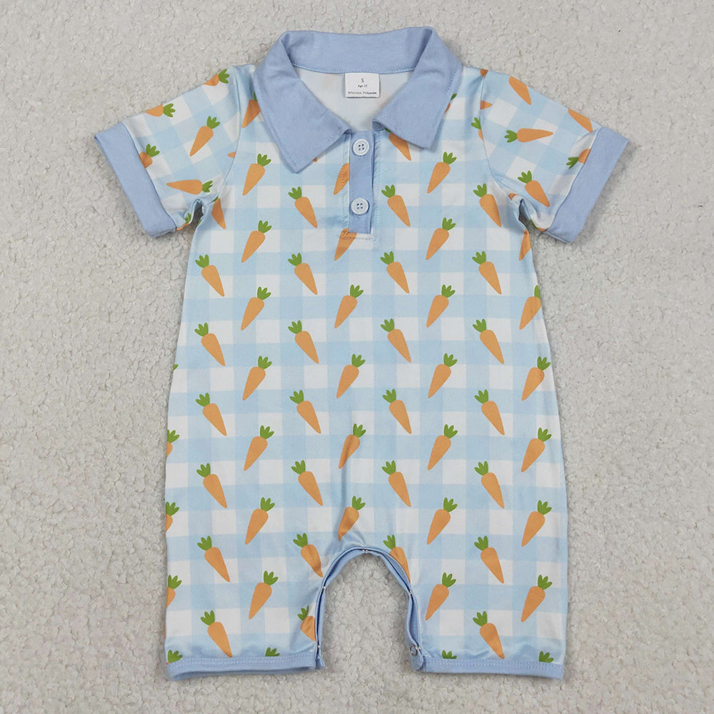 Baby Boys Rompers Blue Checked Carrots Easter Button Shorts Rompers SR3254 12.8