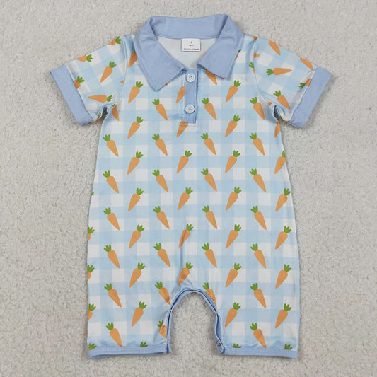 Baby Boys Rompers Blue Checked Carrots Easter Button Shorts Rompers SR3254 12.8