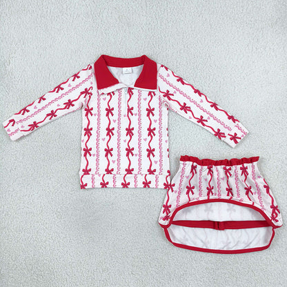 Baby Girls Bows Hearts Zip Pullover Skirt Short Valentines Clothes Set GLD1751