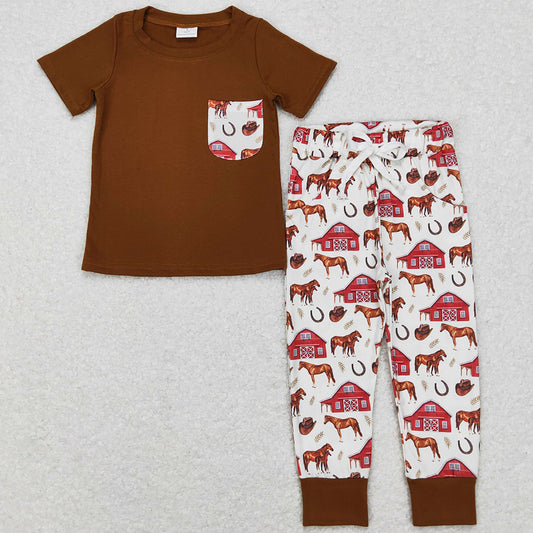 Baby Boys Clothes Farm Horse Pocket Shirt Pants Sets BSPO0207