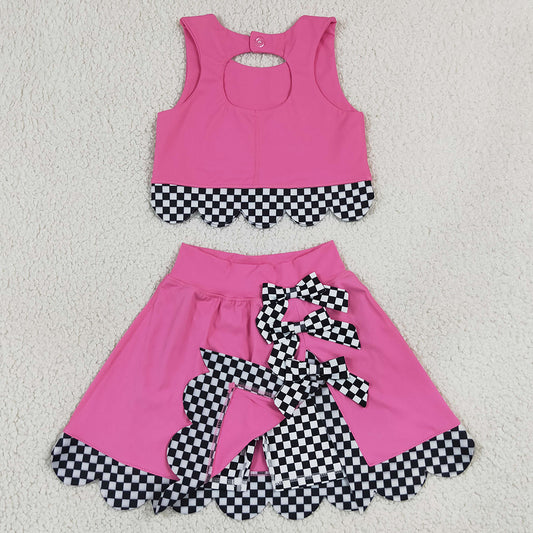 Baby Girls Clothes Pink Sleeveless Vests Bows Short Yoga Active Scallop Clothes Set GSD3926