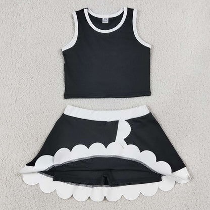 Baby Girls Dress Black Crop Vest Scallop Skirt Yoga Active Clothes Sets GSD4029
