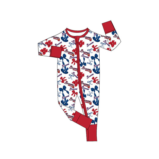 Preorder(moq 5)long sleeves B red blue bows baby team zip romper 8.22