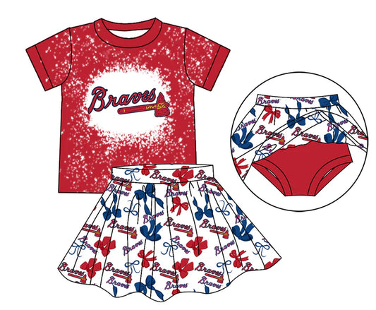 Preorder moq 5 red B bleached top bow skirt girls team outfits 8.23