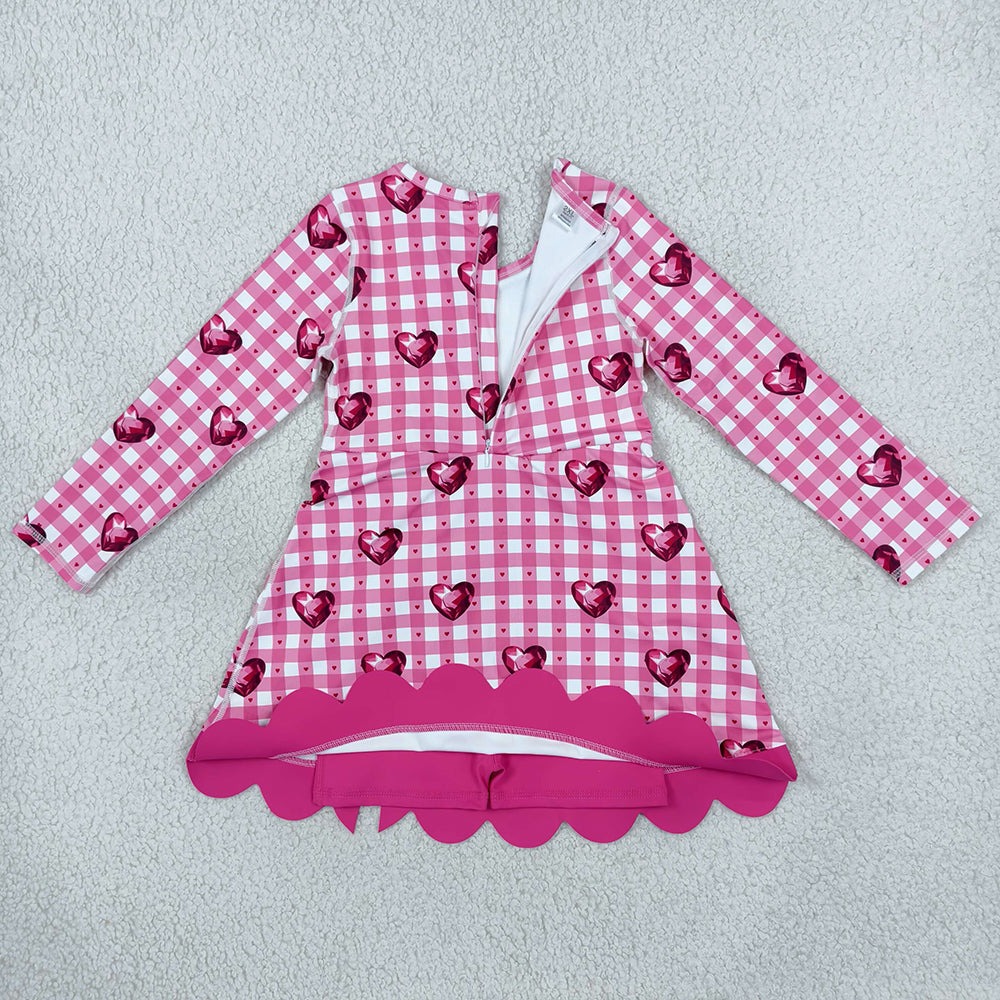 Baby Girls Dress Hearts Valentines Yoga Active Short Bows Scallop Knee Length Dress GLD1750