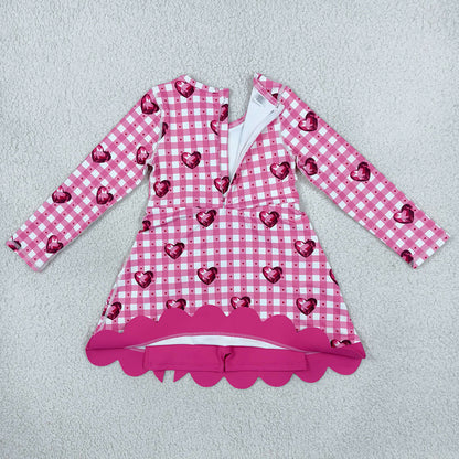 Baby Girls Dress Hearts Valentines Yoga Active Short Bows Scallop Knee Length Dress GLD1750