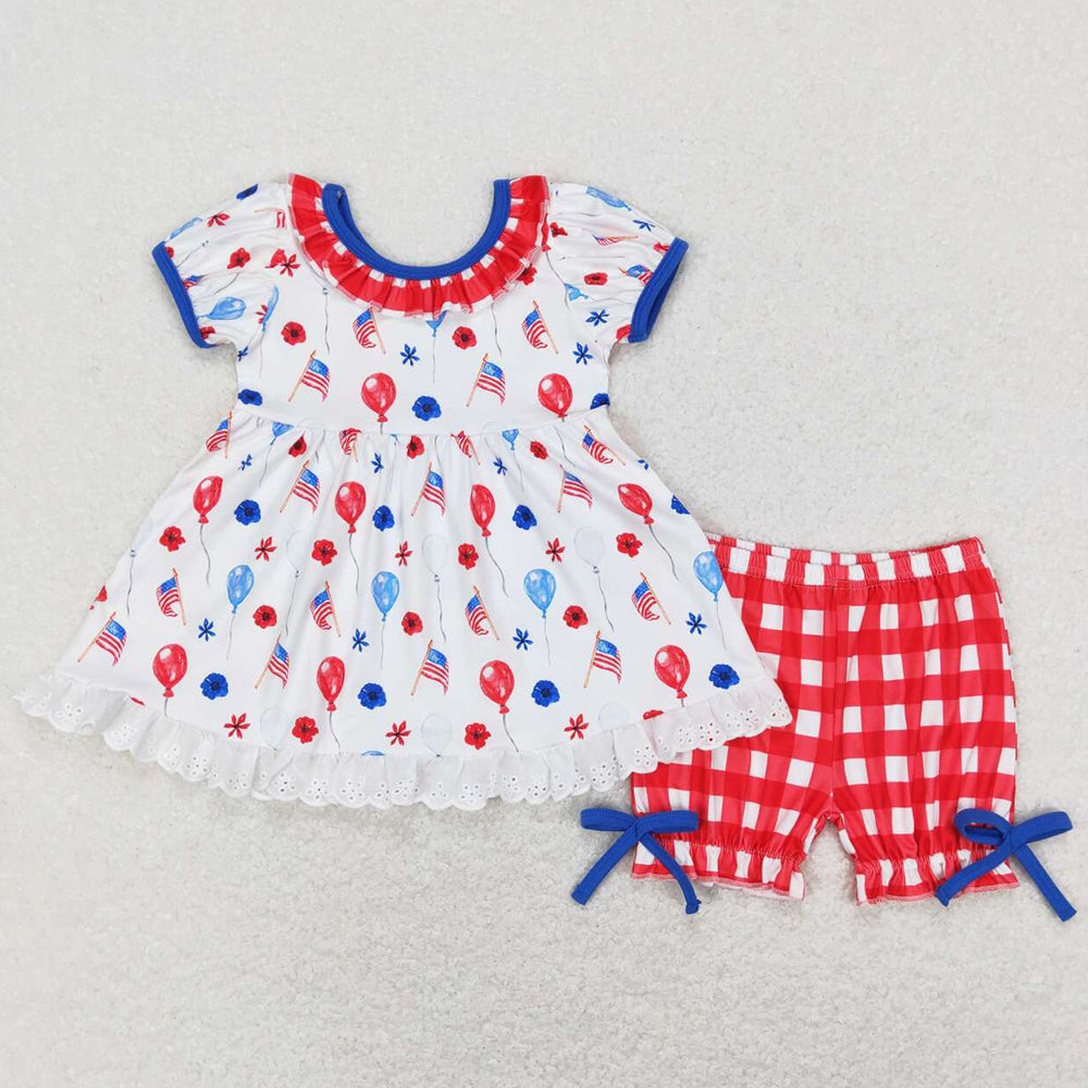 Baby Girls Clothes 4th Of July Balloon Tunic Top Shorts Sets GSSO0430