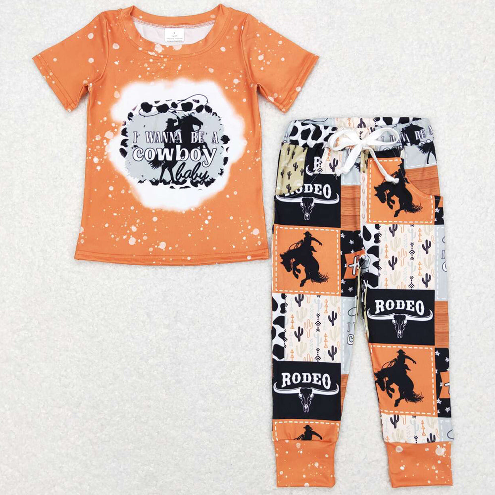 Baby Boys Clothes Western Short Sleeve Cowboy Tee Pants Sets BSPO0209