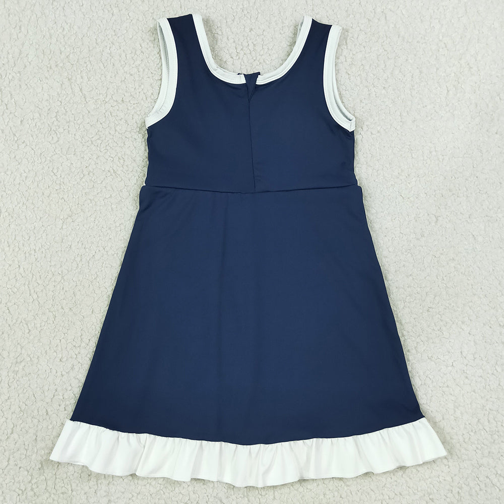 Baby Girls Dress Navy White Ruffles Yoga Active Short Scallop Knee Length Dress GSD4145